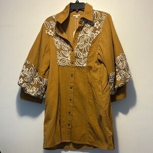 JODIFL Camel Long Sleeve Dress with White Floral Accents